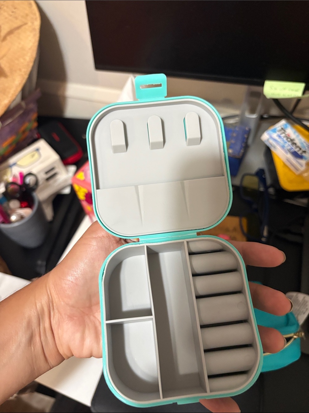Compact Turquoise Pill & Jewelry Organizer Case